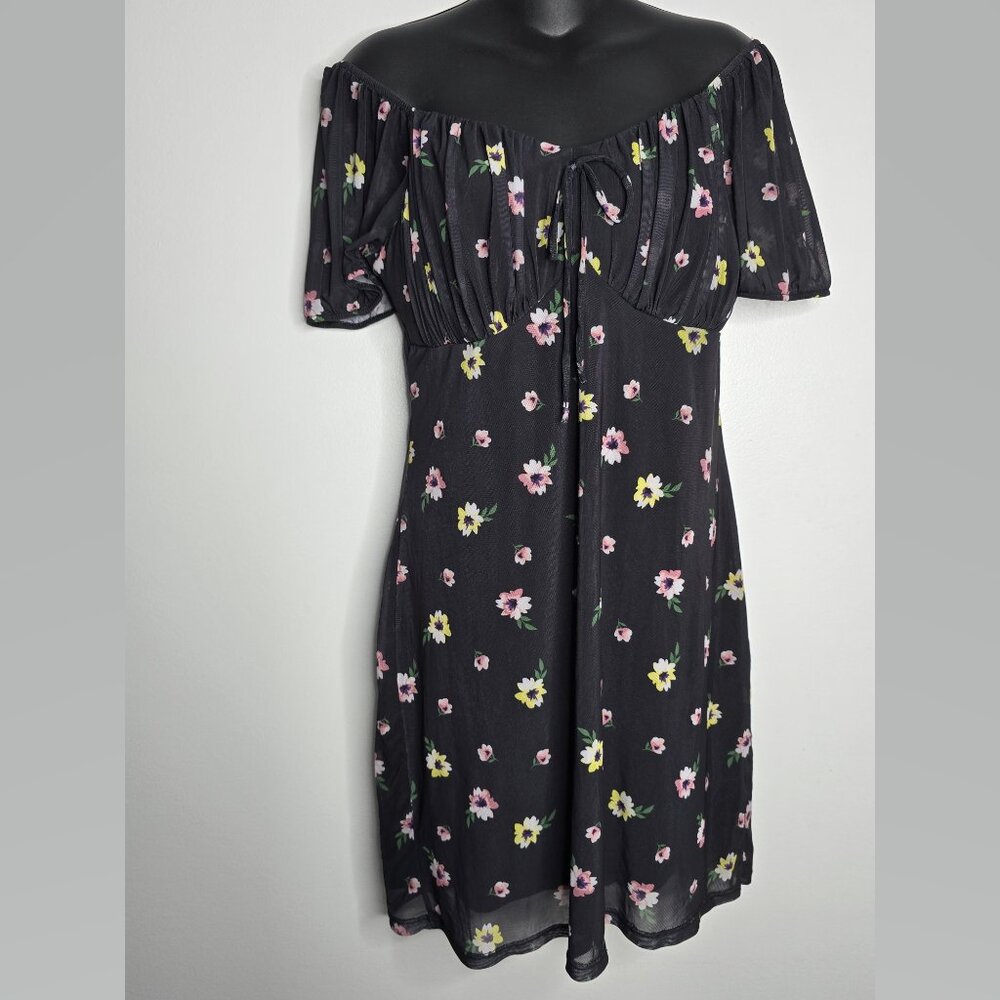 Y2K Vintage Womens Juniors XL 15-17 Dress Sheer Floral Black Fairy No Boundaries